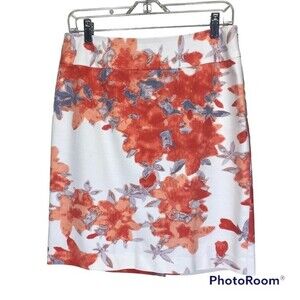 Halogen Coral Gray Cream Floral Print Pencil Skirt Women's Size 8